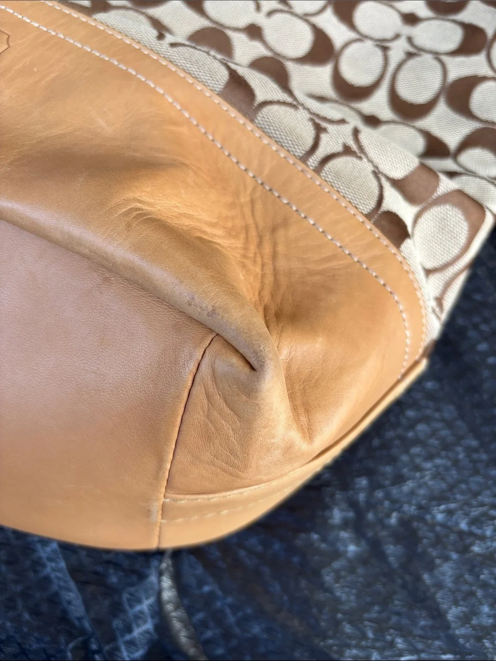 VTG Coach Brown Signature jacquard Canvas & Tan Leather shoulder Bag
